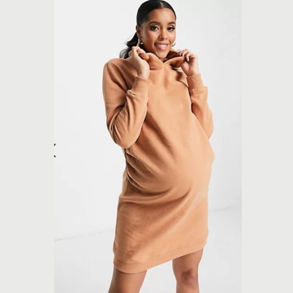 Threadbare Women's Taupe Maternity Hoodie Dress - 10